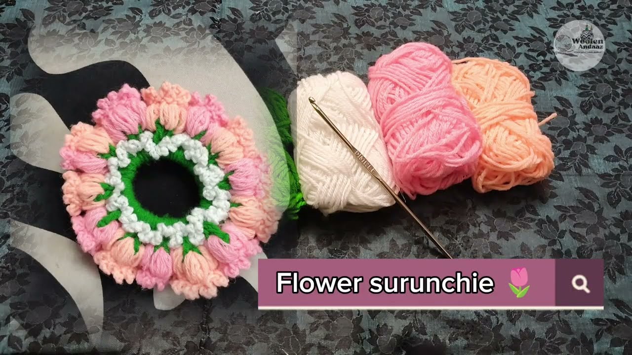 How to make Crochet Flower Surunchie 🌷Handmade | 🧶