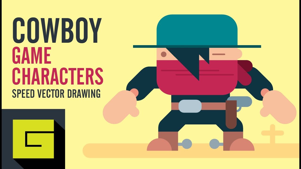 Speed Drawing, How to draw Flat Game Character, Cowboy, Adobe Illustrator