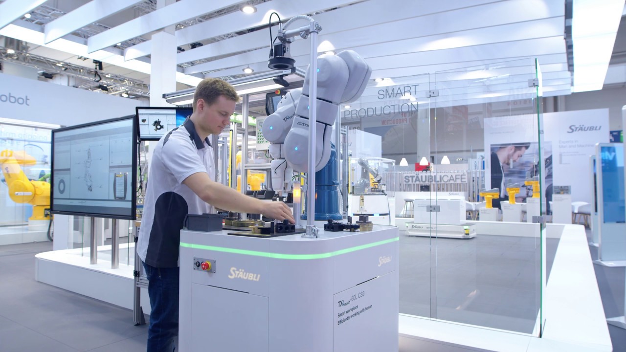 Smart workplace featuring POWER cobot, mobile robot & production specialist