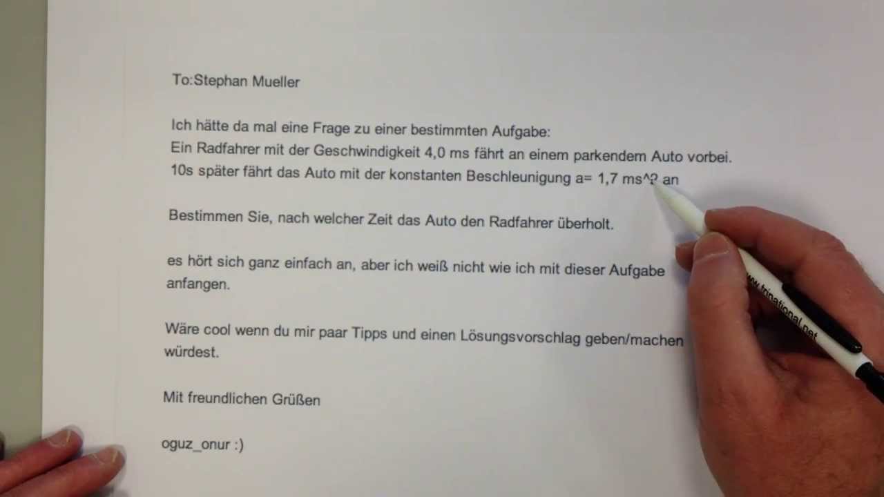 ** Kinematik Aufgabe,  Zuschauerfrage