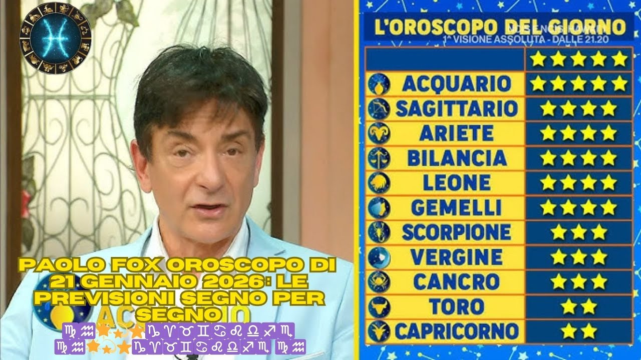 I Fatti vostri :Oroscopo Paolo Fox 21 gennaio 2026 &ndash; Le Previsioni Complete di Oggi  ♍♒🌟💫⭐♑♈♉♊♋♌♎♐
