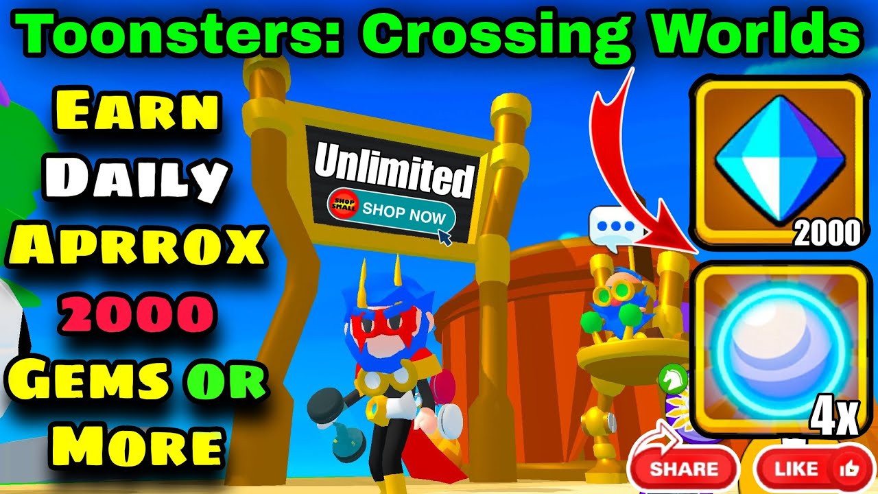 Daily 2000 Gems | Toonsters: Crossing Worlds | Many More Items | Unlimited #rhodegamer