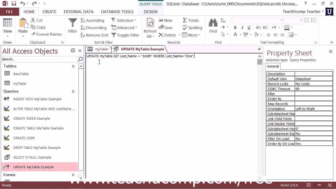 SQL Training - Structured Query Language Tutorial - The UPDATE Statement Lesson