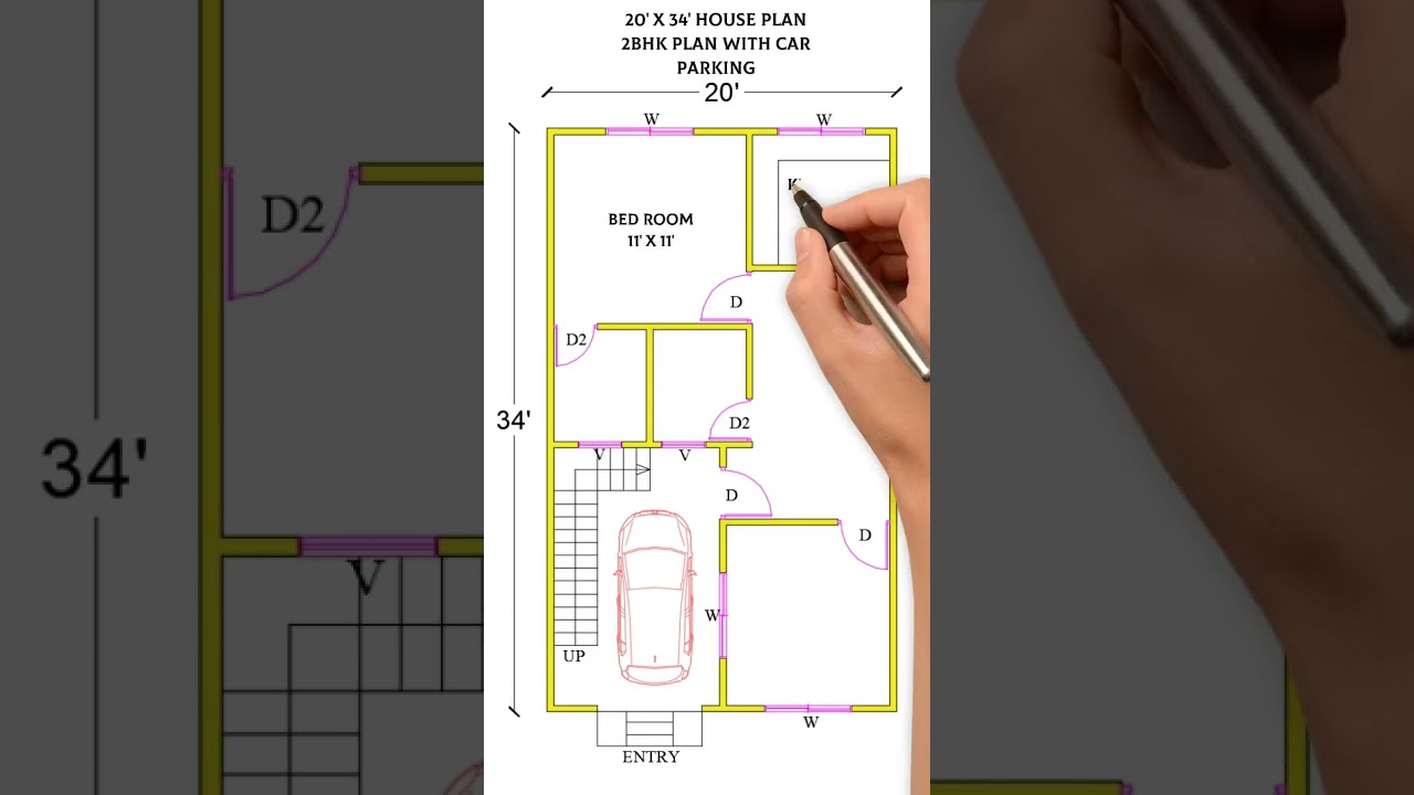 Modern Home Design: 20x34 House Plan with Car Parking