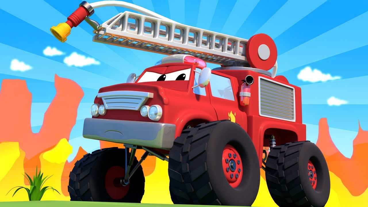 Monsterkranarna Milo & Mitch råkar ut för en brand  | Maverick i Monsterstaden | Car City World App