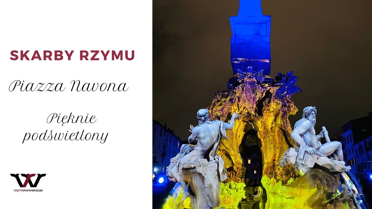Plac Navona w Rzymie pięknie podświetlony z okazji Świąt Bożego Narodzenia 2020.