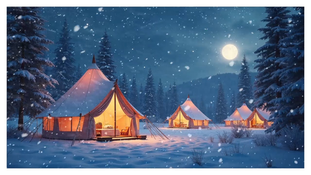 Blizzard Sounds 10 Hours | Heavy Snowstorm Ambience at Cozy Tents | Forest Night Video