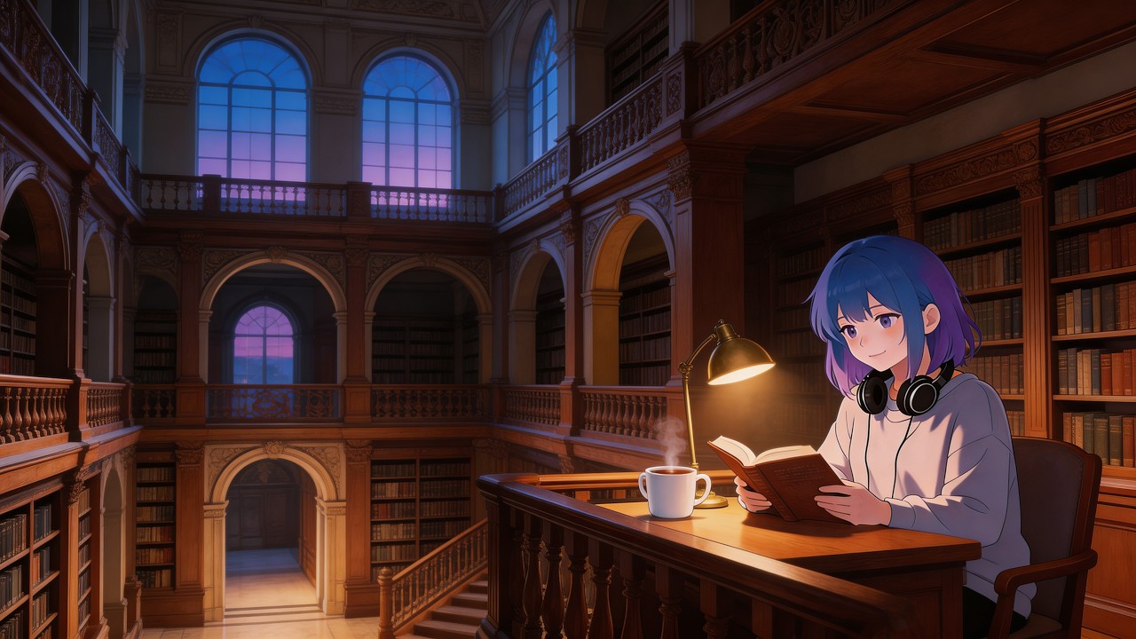 Blue Hour Lofi Library 📚 4K | 3 Hour Study Music for Focus & Reading