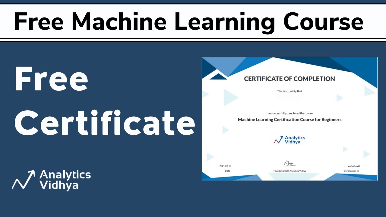 Free Machine Learning Certification Course for Beginners by Analytics Vidhya