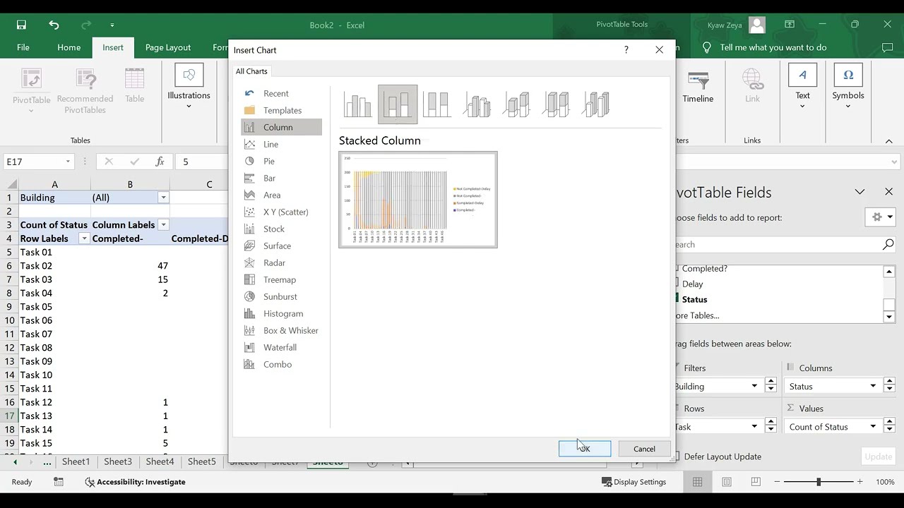 Project Status Chart by Pivot Table and Chart