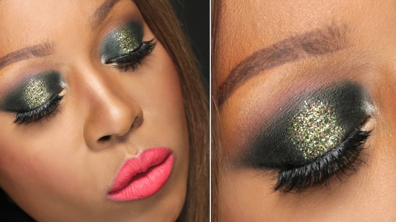 New Years Eve Party Makeup Tutorial 2014 | NYE Gold Glitter Smokey Eye | Dark Skin | ♡