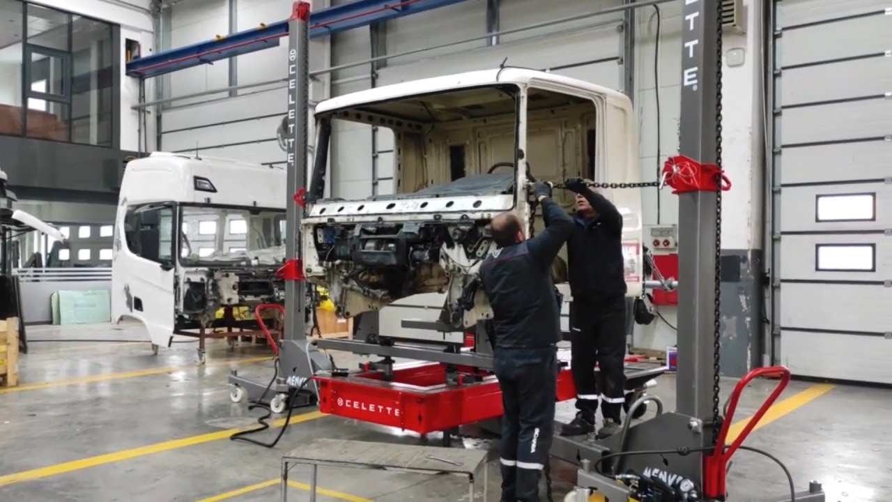 Ремонт кабины Scania на стенде Celette Menyr