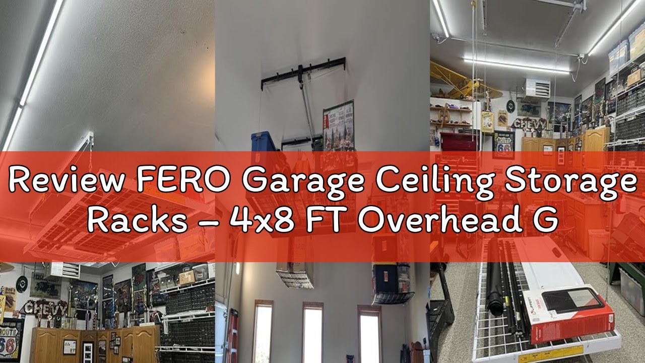 Review FERO Garage Ceiling Storage Racks – 4x8 FT Overhead Garage Storage Rack with Safety Lock, Hea