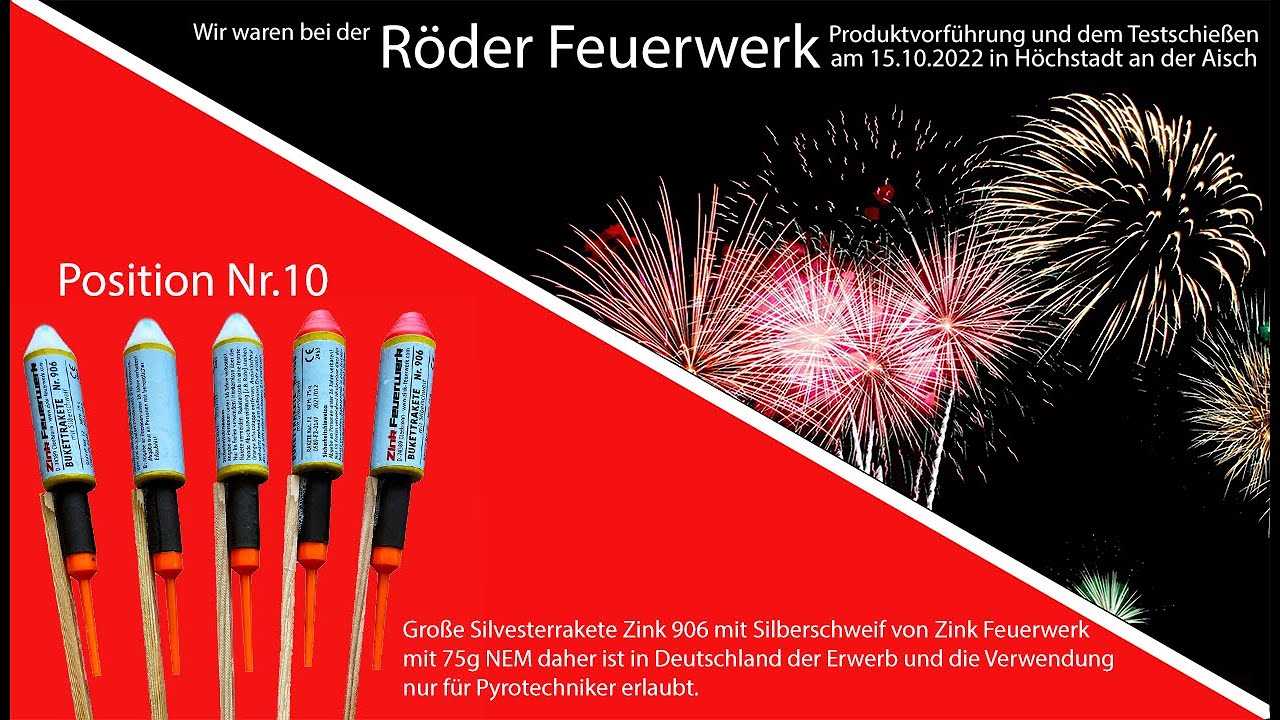 Produkttest Röder Feuerwerk F2 Raketen Position 10 Zink 906 Mischbeutel in DE F2+