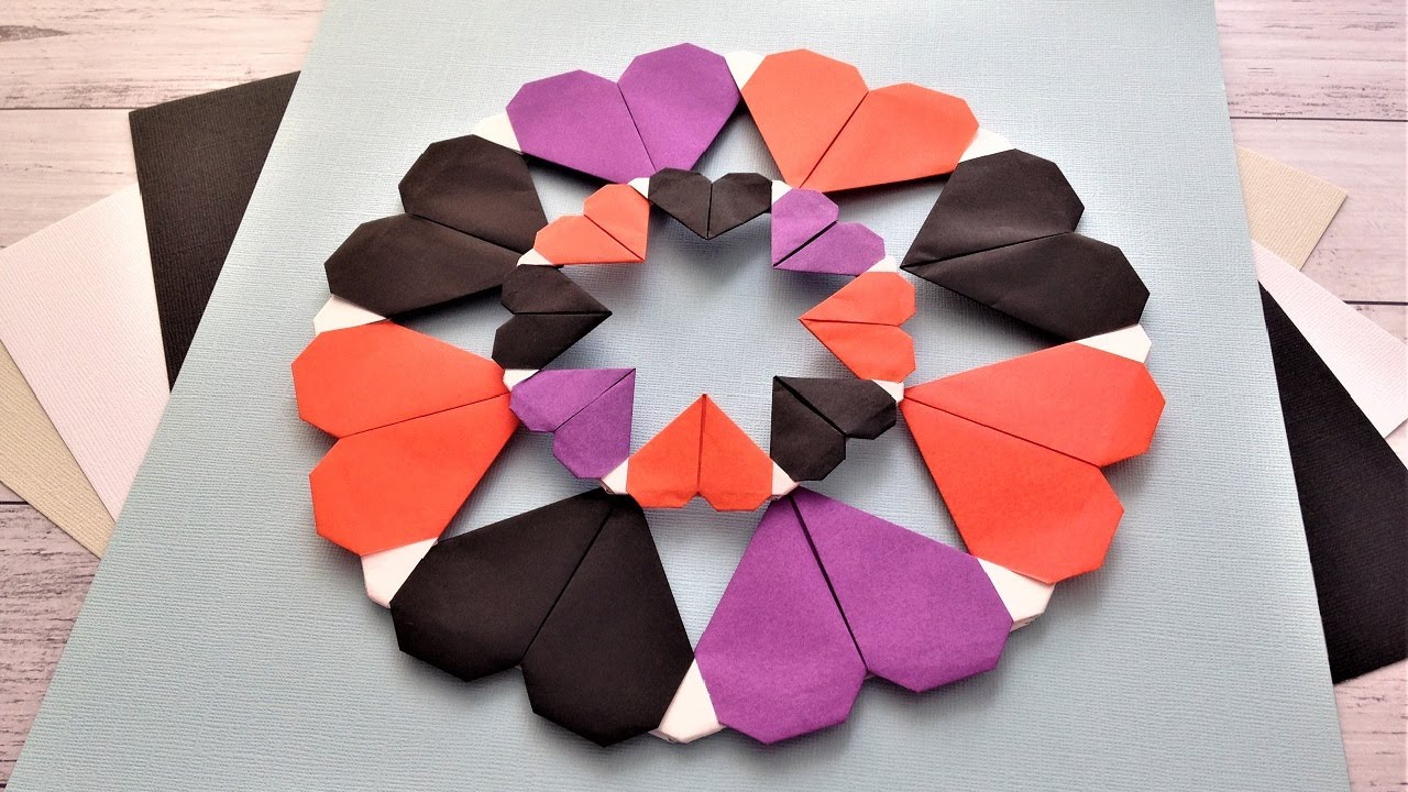 折り紙 ハートのハロウィン リース 折り方 Origami hearts halloween wreath tutorial（NiceNo1）