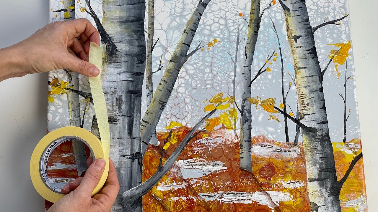 #144 TAPE TREES ACRYLIC POURING #fluidart #painting #art #birtchtrees #acrylicpouring
