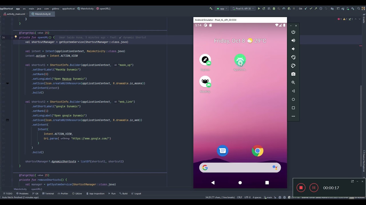 Pinned Shortcut Demo