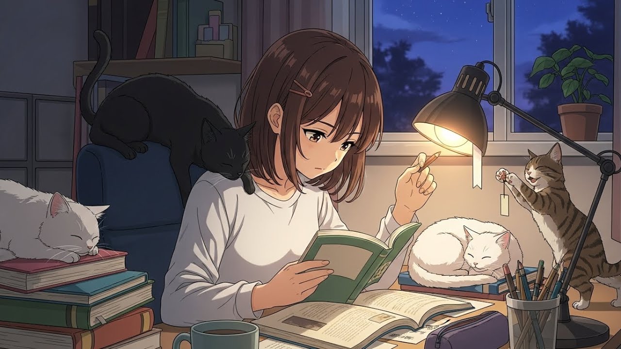 Lofi Girl and Cats Studying | Background Beats for Work, Study and Coding