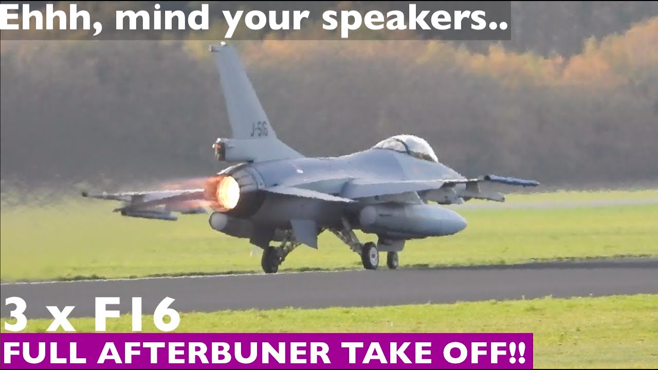 F16 Full Afterburner take off at Volkel Airbase - Great Sound!