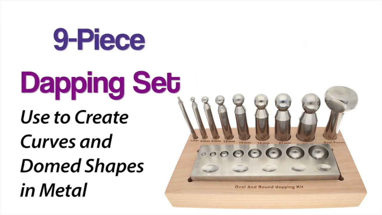 Beadsmith 9-Pc Dapping Set (1 Oval , 8 Round Punches 3-24mm) Use to Create Curves & Domes in Metal