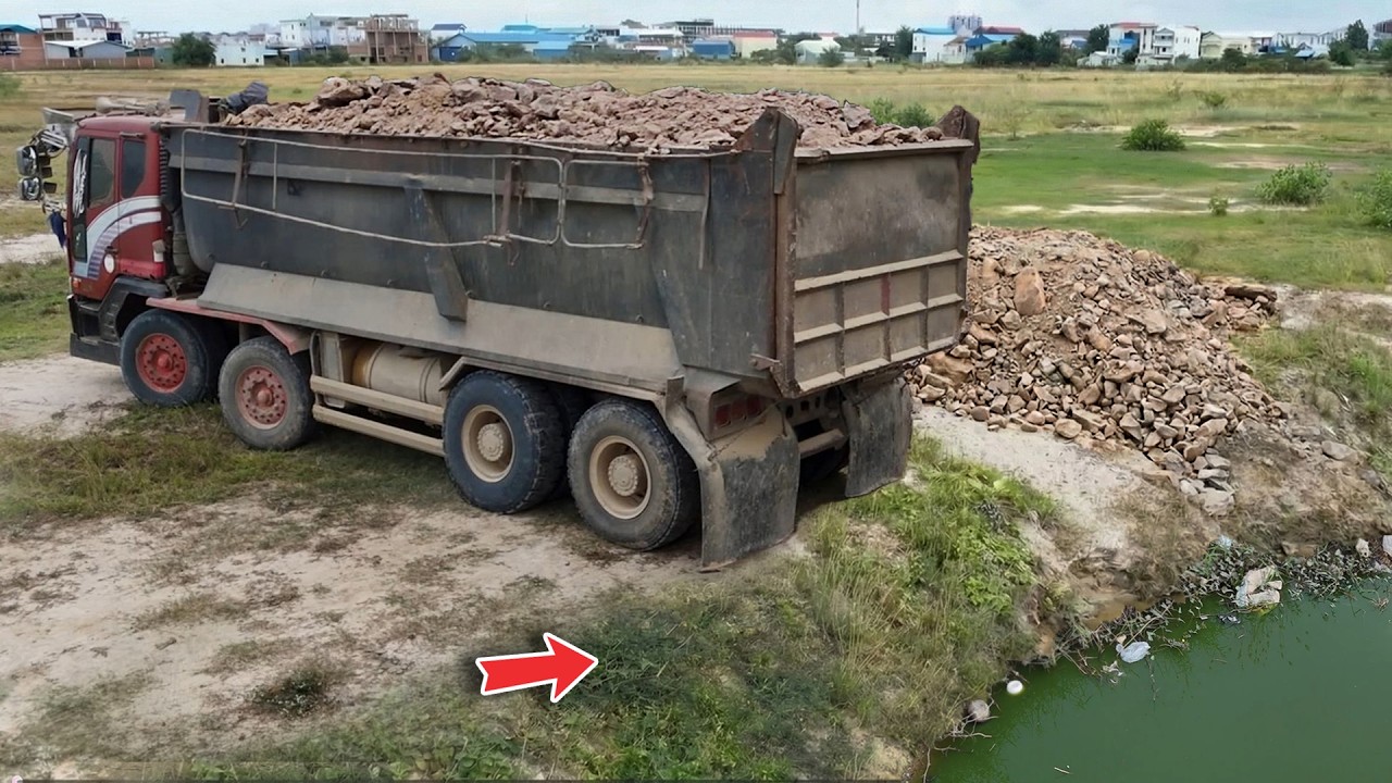 Impressive Start Process!! HYUNDAI Trucks dumping Soil with Powerful Dozer push fill Nice region 