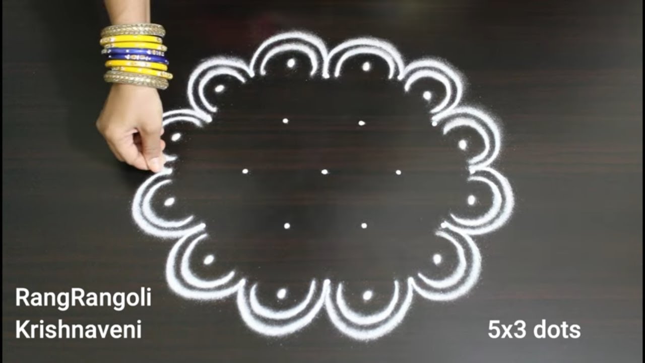 Sukravaram Muggulu🌺5x3 dots Easy Friday Rangoli🌺Traditional Kolam🌺RangRangoli Krishnaveni