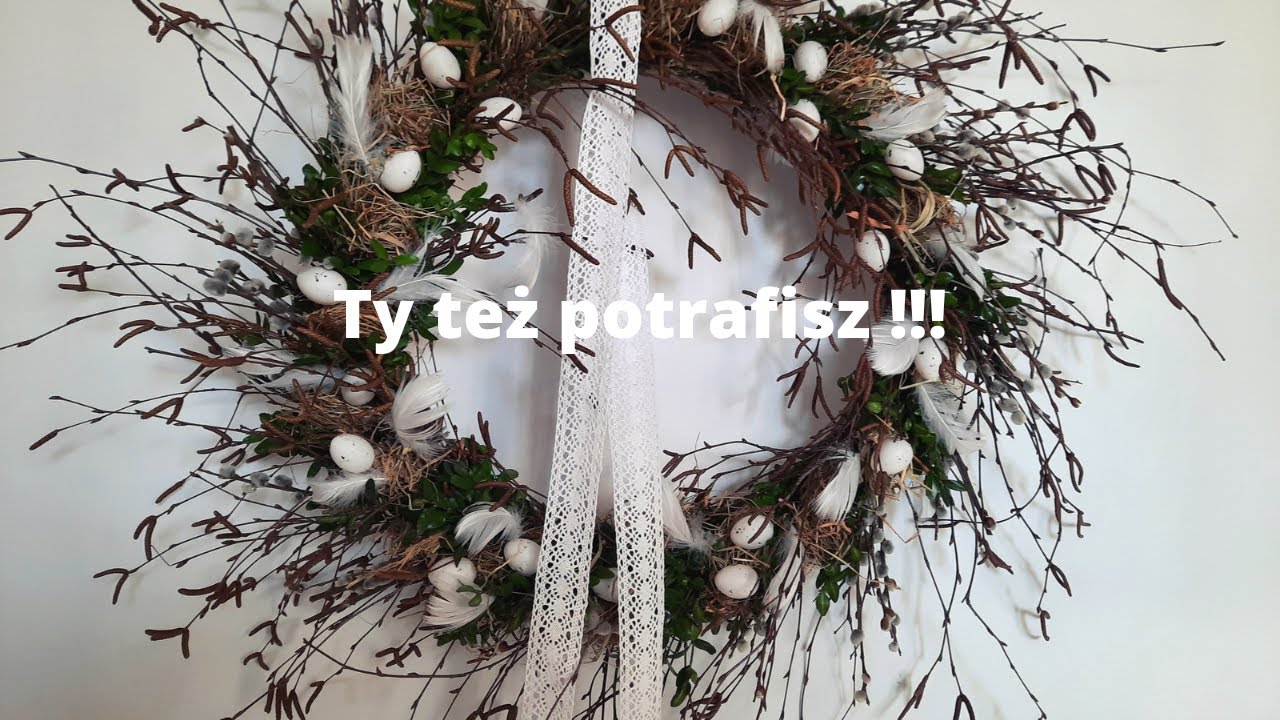 Wielkanocny wianek i stroik z brzozy,bazi,bukszpanu i siana/ozdoby wielkanocne
