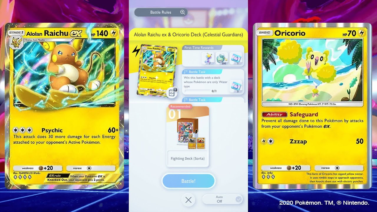 Alolan Raichu EX & Oricorio | Expert Solo Battle (Celestial Guardians) Pokémon TCG Pocket