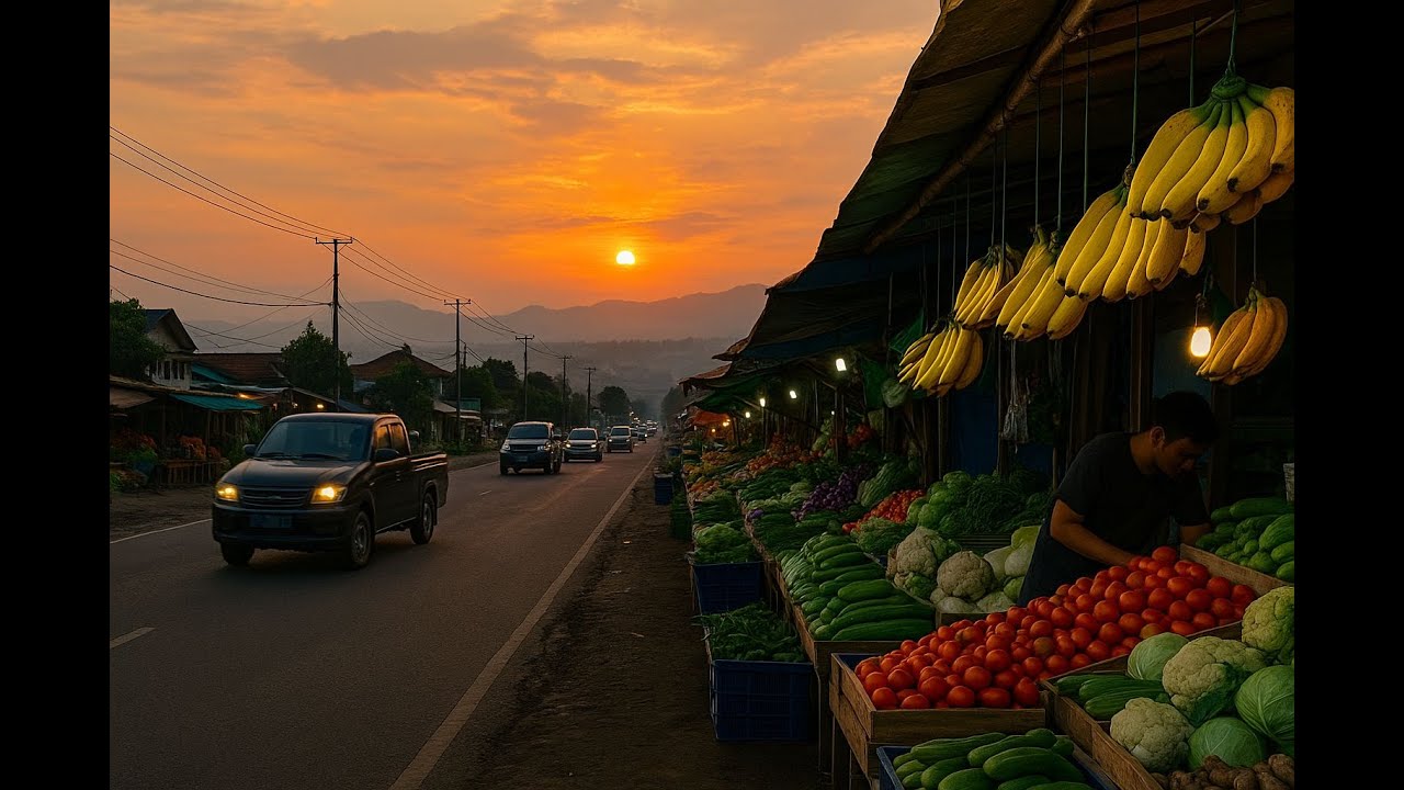 آخر يوم لنا في بونشاك… سوق فواكه وخضار وغروب خيالي! #5🌅🍉