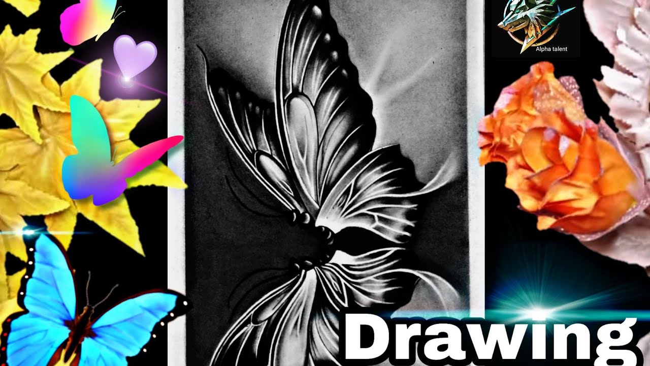 Drawing beautiful Butterfly 🦋 with charcoal pencils  #drawing #art #youtube