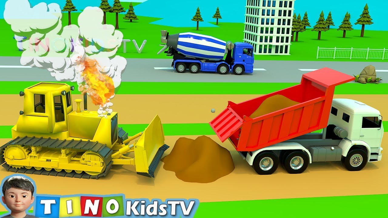 Construction Trucks for Kids Bulldozer Overheat Trouble | Airplane Runway Construction for Children