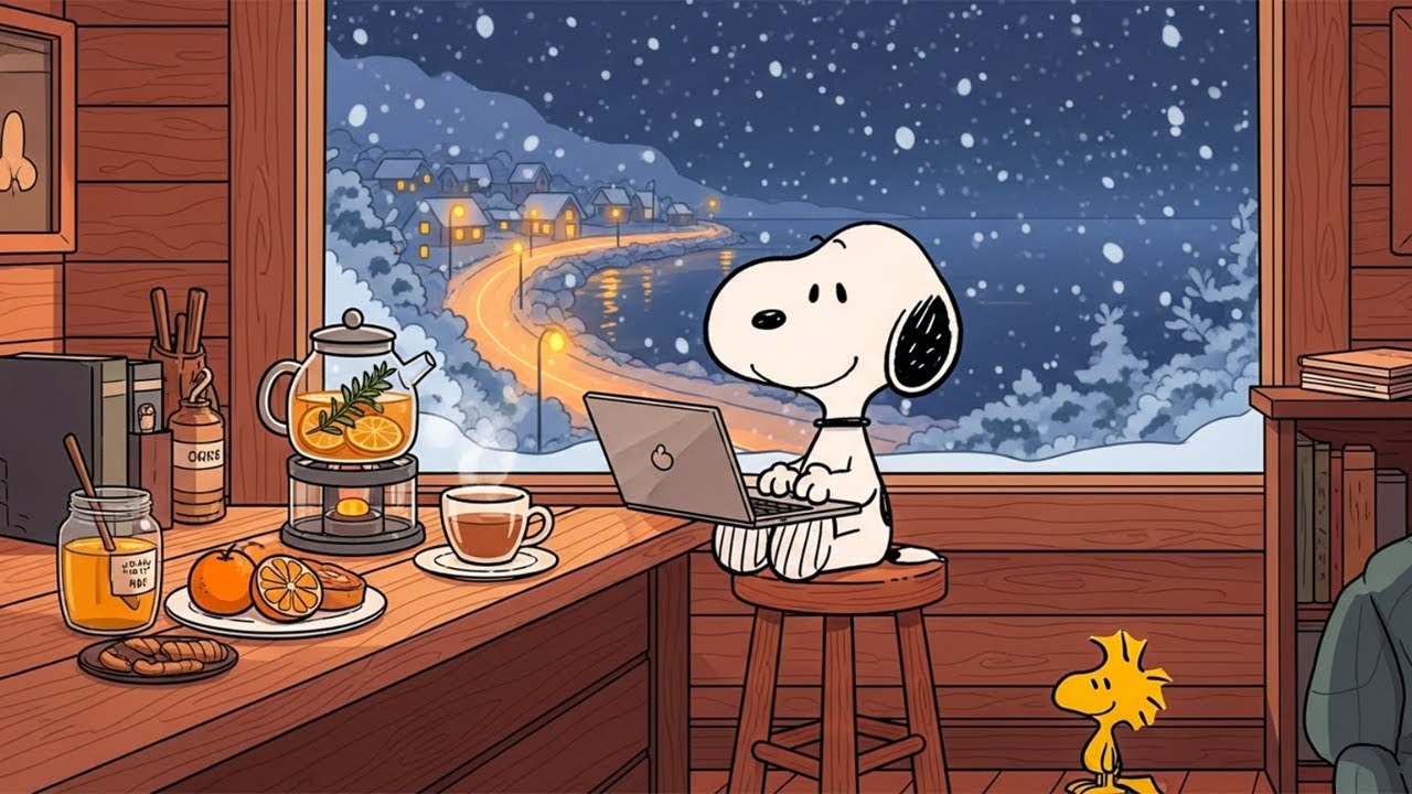 Snoopy Cozy Winter Night ❄️ ⭐ Lofi Music for Focus, Study & Late Night Work