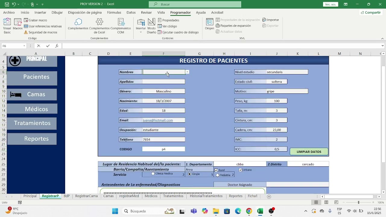 GESTION DE CLINICA EN EXCEL CON MACROS