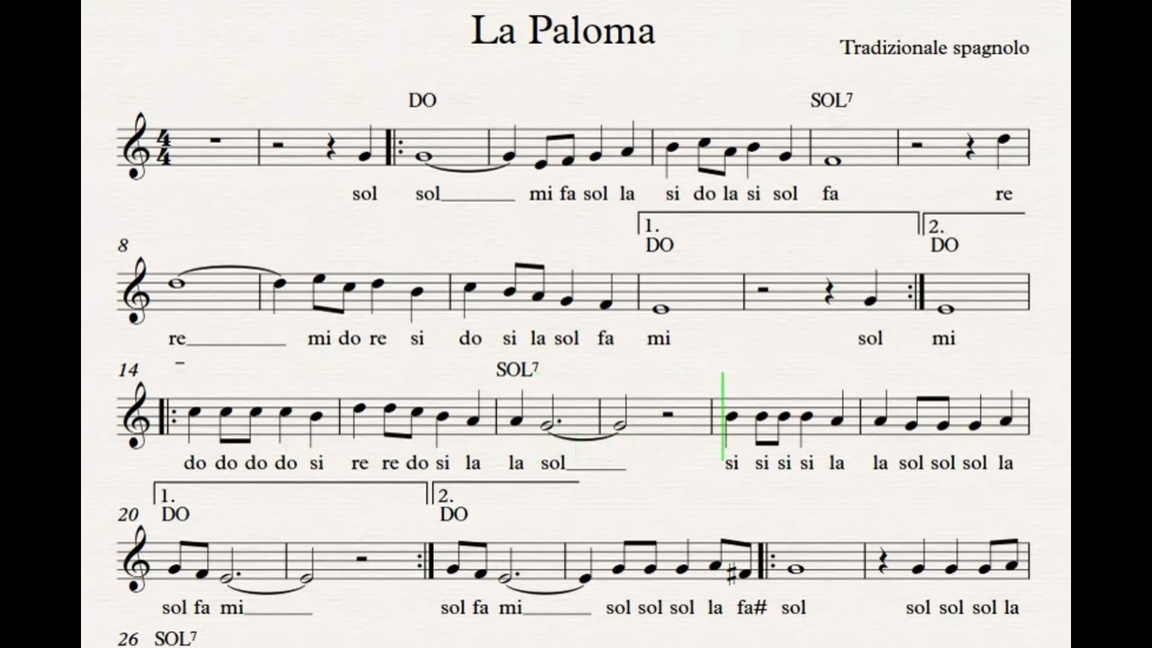 LA PALOMA - Spartito facile - FREE PDF - Flauto dolce - Violino - Tutorial - Play along - Accordi