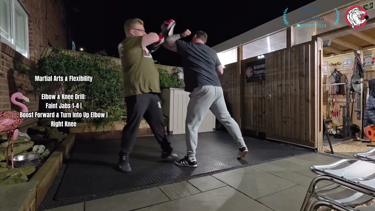 Elbow & Knee Drill: Faint Jabs 1-4 |Boost Forward & Turn Into Up Elbow |Right Knee