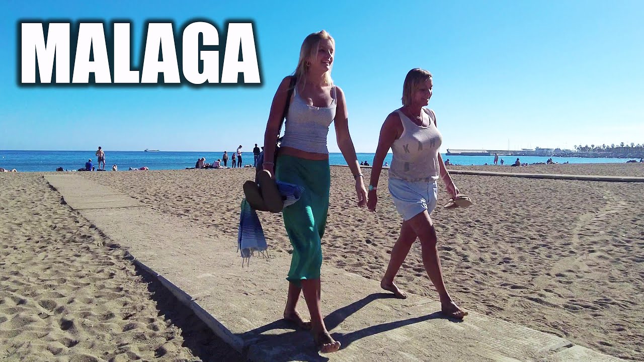 Malaga Spain Beach Promenade Sunshine Walk to Malaga City Port in February 2024 4K