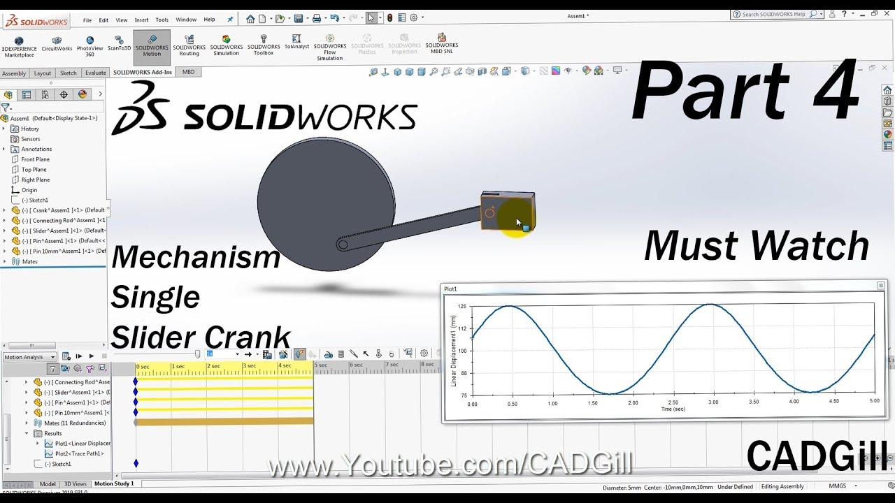 Mechanism Part 4 - Single Slider Crank Mechanism Modeling & Simulation in SolidWorks