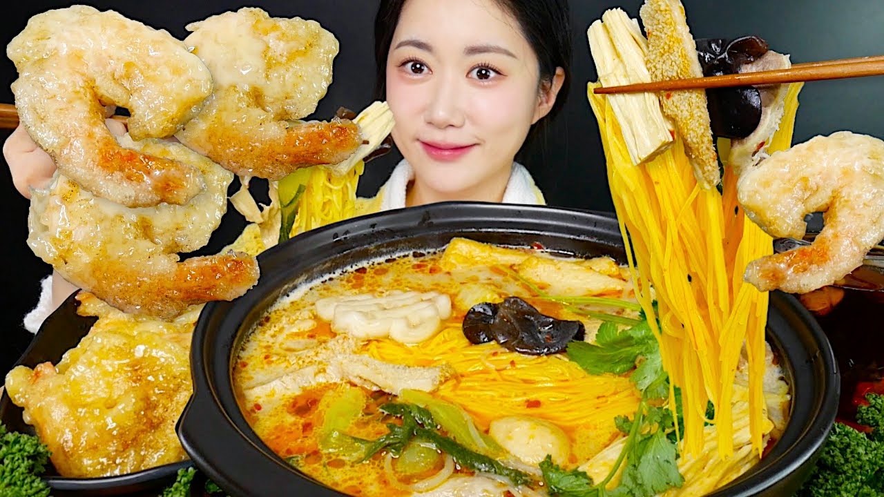 마라마라마라탕✨달달한 크림새우도 있어요🦐💛마라탕 먹방 Malatang + Creamy Fried Shrimp マーラタン クリームシュリンプ | Mukbang ASMR