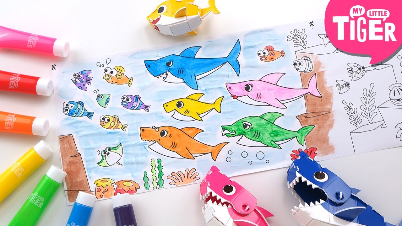 아기상어 가족과 신나는 미술 놀이와 영어 퀴즈 🎨 What color is Baby shark? | 타이거 워터페인트 | 마이리틀타이거