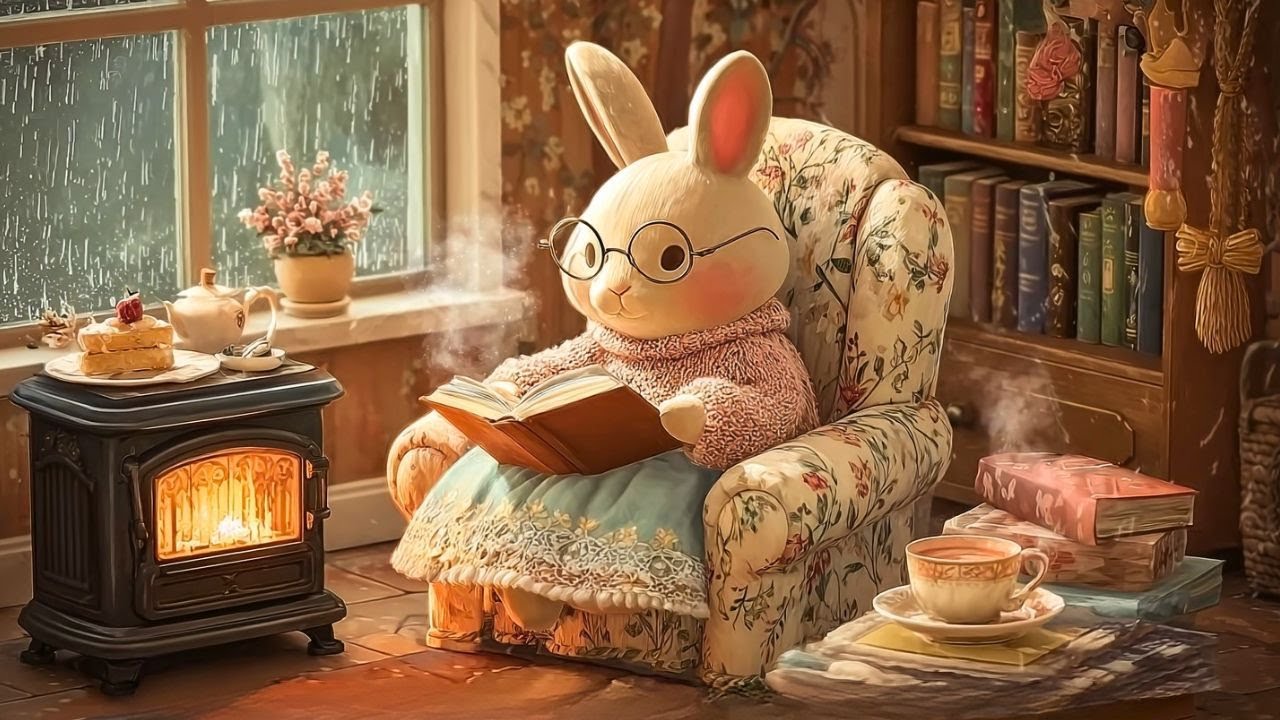 Cozy Rabbit in His Nest 🌿 Fireplace and Insect Sounds for Stress-Free Relaxation and Focus