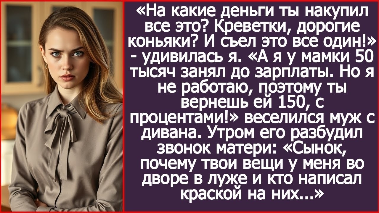 Дорогая, я у мамы 50 тыс занял до зарплаты. Но я не работаю, поэтому ты вернешь ей 150, с процентами