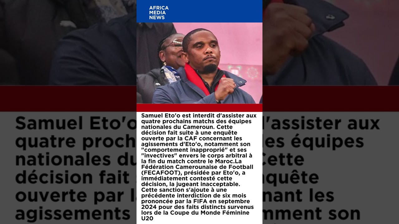 Le Président de la Fecafoot, Samuel Eto'o sanctionné par la CAF