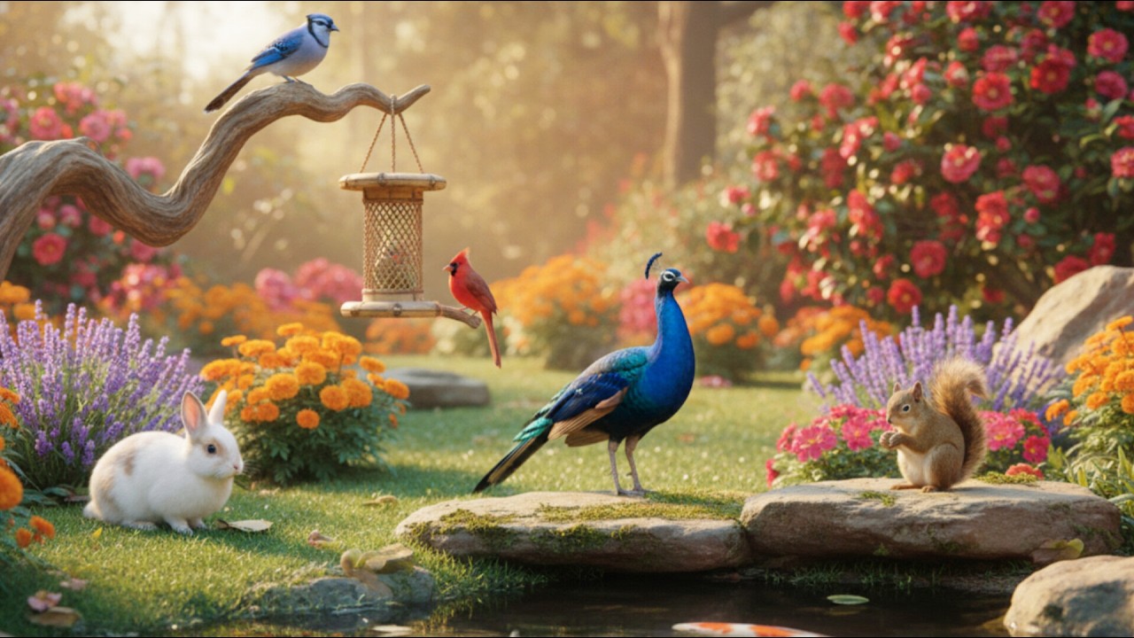 🔴 4K Cozy Garden Bird Feeder – Cardinals, Blue Jays,Goldfinch & Nature Sounds | Relaxing • Cat TV
