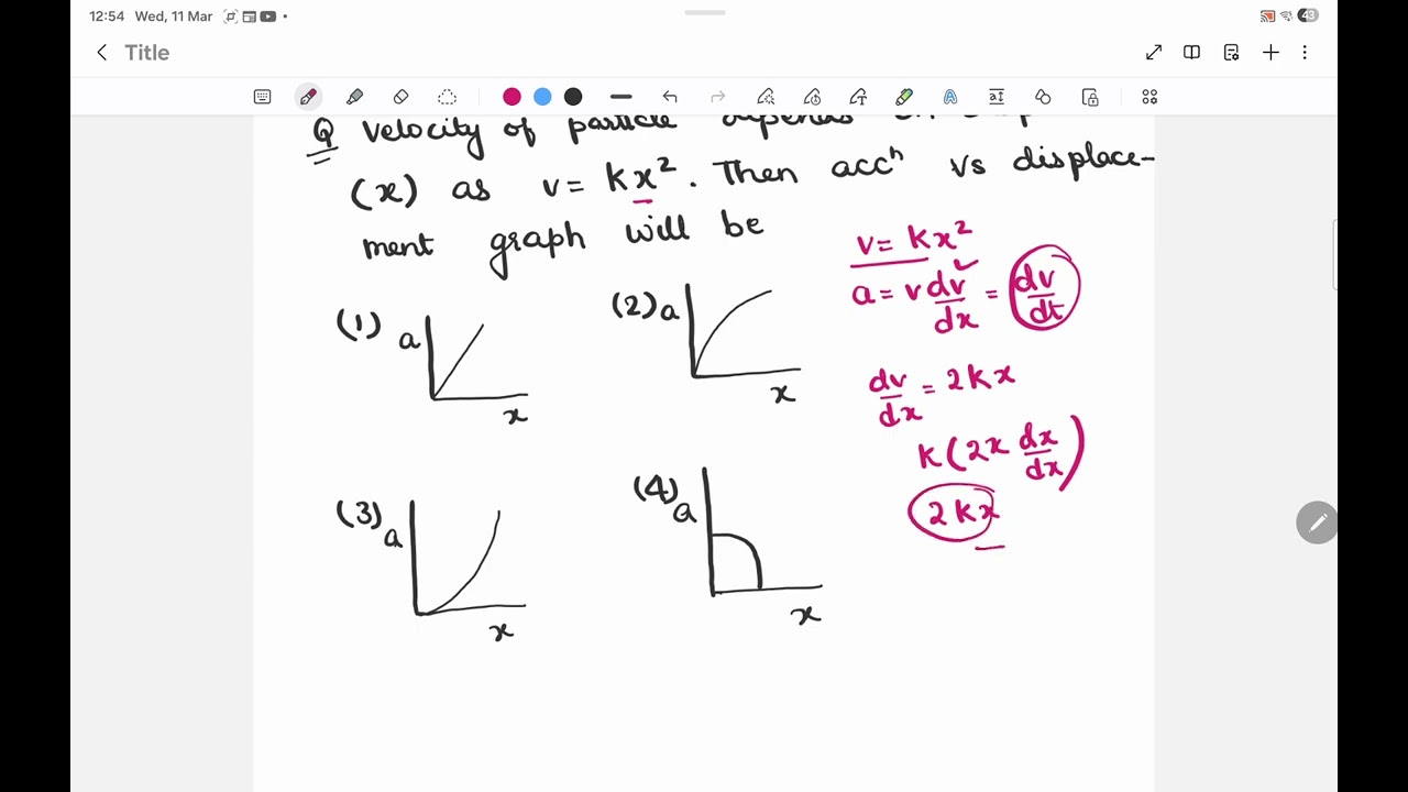 Velocity of the particle is given by v=kx| physics most important questions 