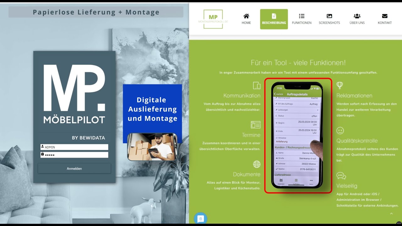 Küchenmontage Möbelauslieferung Monteur APP.   Digitale Auslieferung mit Möbelpilot+Montageprotokoll
