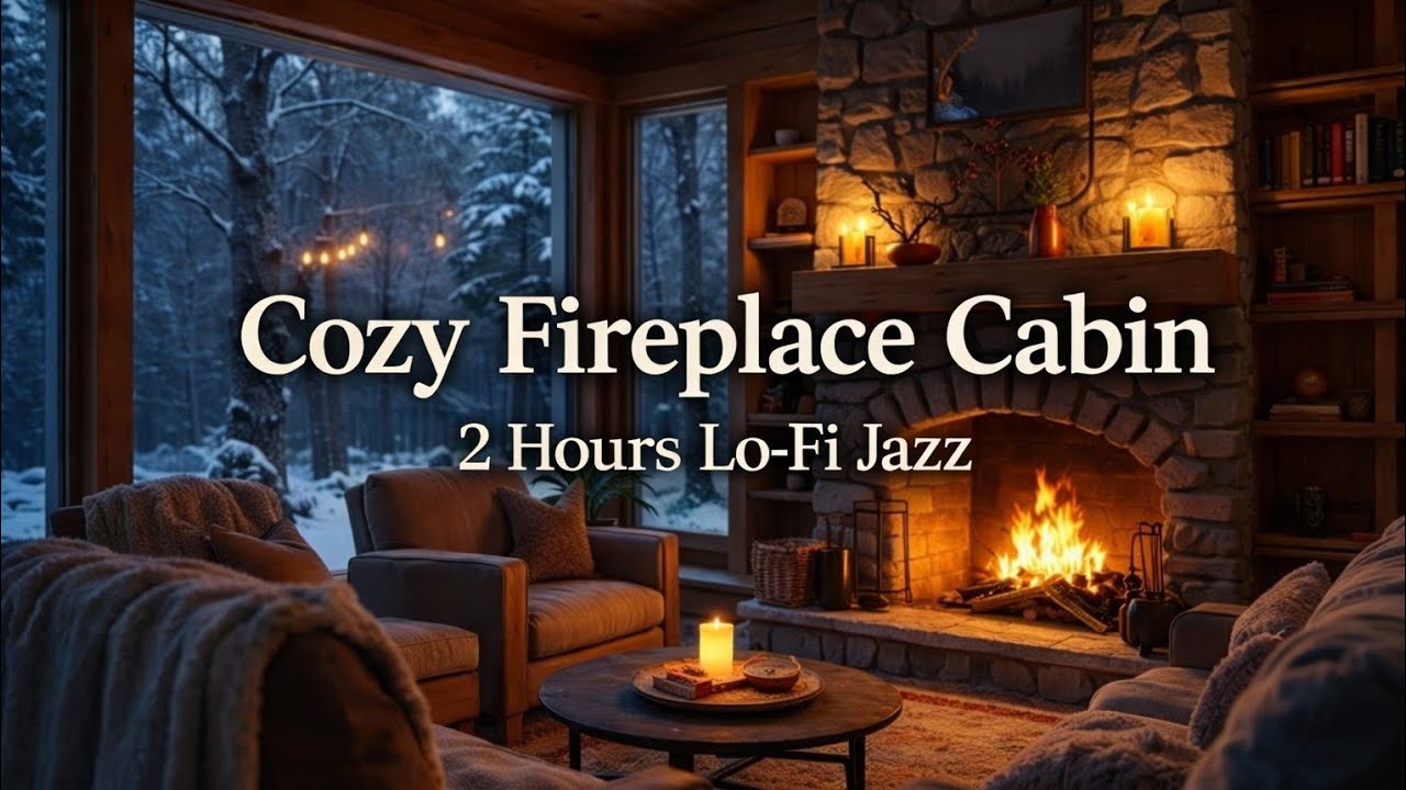 2 Hours Cozy Fireplace Cabin Lo-Fi Jazz 🔥 Relaxing Jazz Beats for Study, Work & Sleep