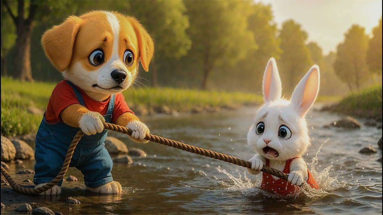 Baby Puppy Rescues a Lonely Rabbit from the River ❤️ 🐶☔ Ginger's Love Gave the Rabbit Hope Again ❤️