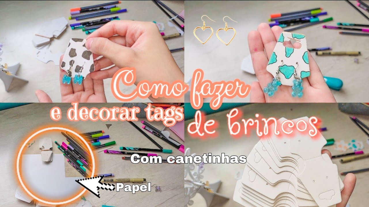 ✨COMO FAZER E DECORAR TAG DE BRINCO COM PAPEL E CANETINHA.✨