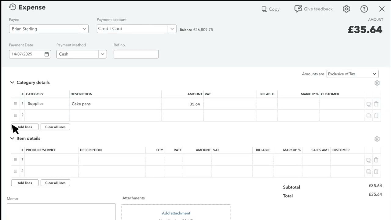 How to create a manual expense in QuickBooks Online