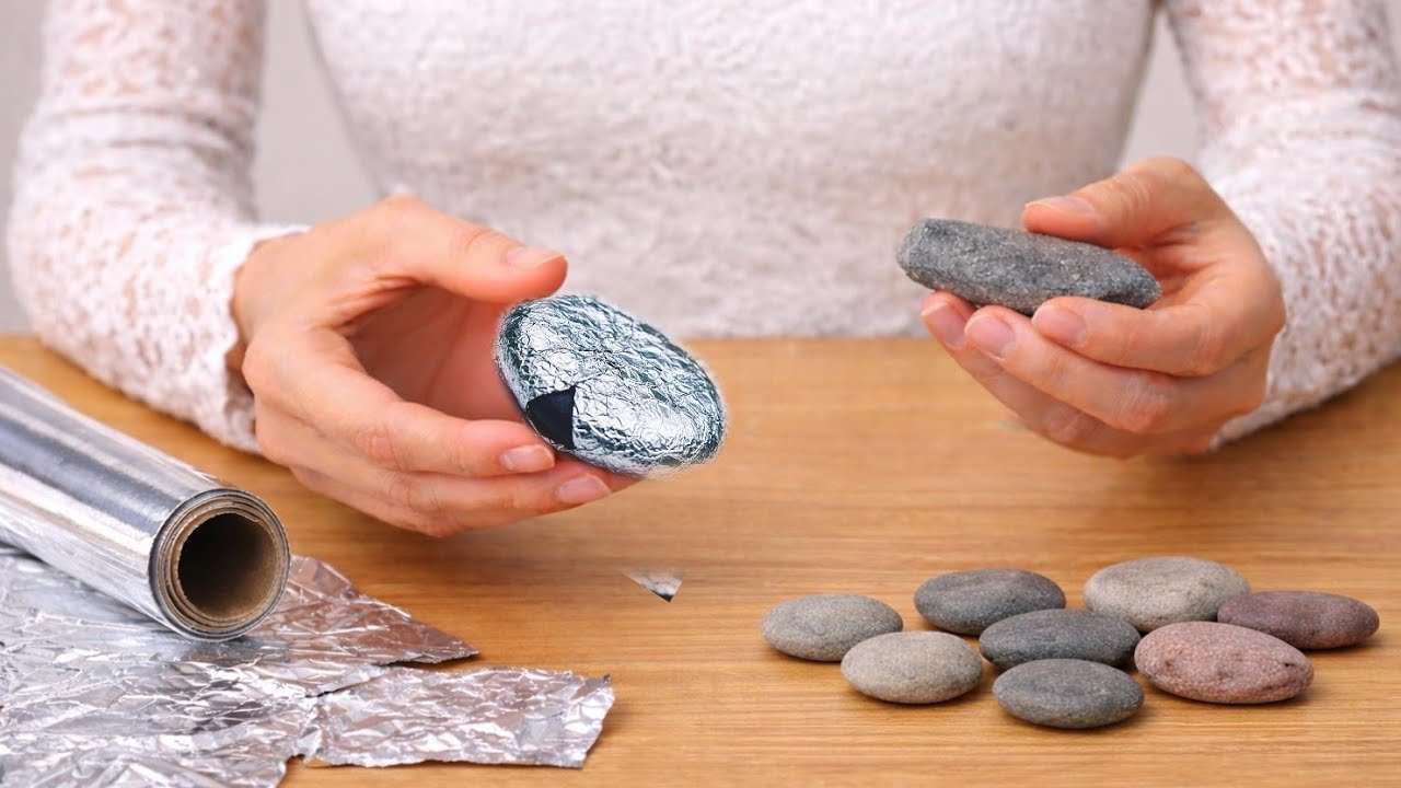 I wrapped the flat stones in aluminum foil and look what I did! Great idea! 👍
